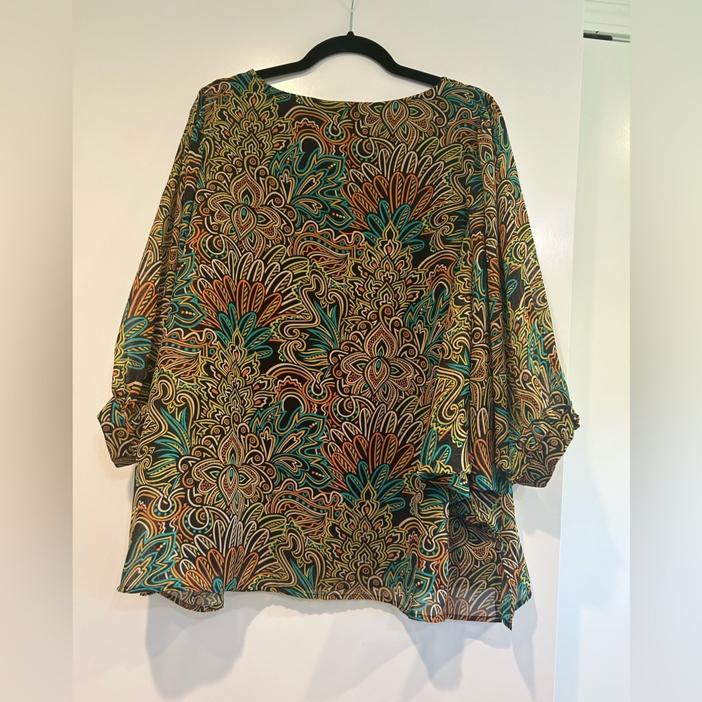 Bob Mackie Blouse Womens Plus 1X Colorful Wearable Art Batwing Dolman Lined Top - Picture 9 of 11